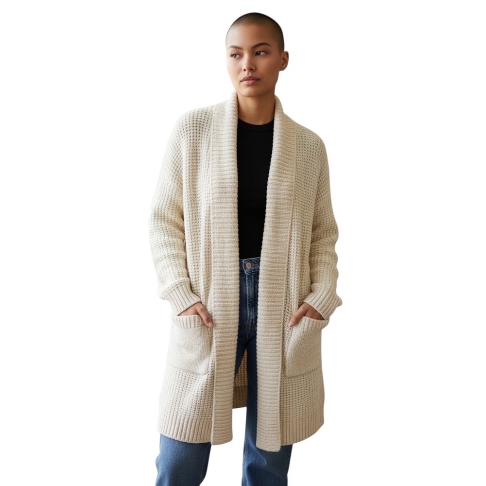 Yarnworks Women's Cardigan Cream Colored Sweater Medium 100% Acrylic